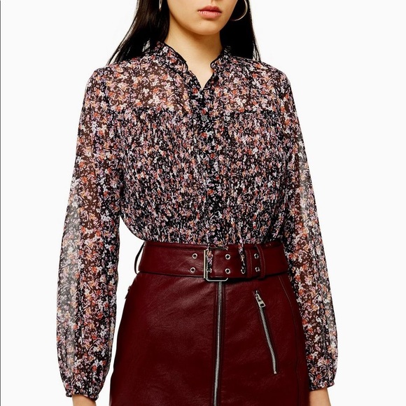 Topshop Tops - Topshop Pleated Neck Floral Top
